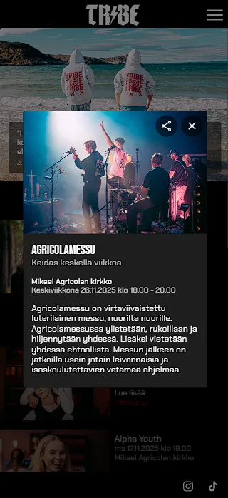 Kuva Cola Tribe appista, jossa näkyy Agricolamessun tietoja.